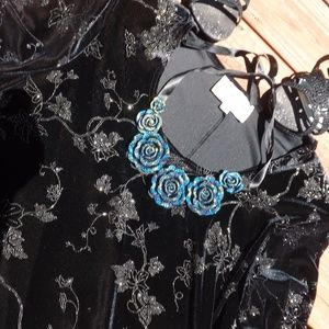 S.L. Fashions black velvet & silver floral beading